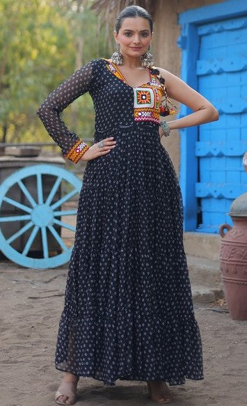 Dazzling Black Color Georgette Fabric Gown