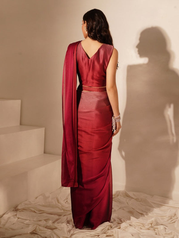 Pretty Maroon Color Imported Fabric Readymade Saree