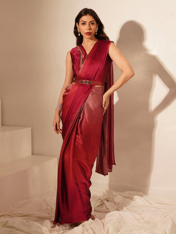 Pretty Maroon Color Imported Fabric Readymade Saree