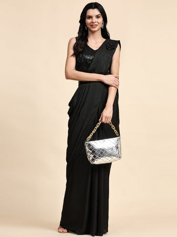 Pleasure Black Color Imported Fabric Readymade Saree