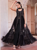 Dazzling Black Color Georgette Fabric Partywear Suit