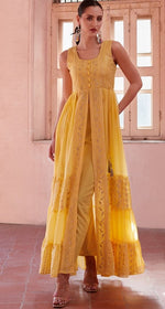 Dazzling Yellow Color Georgette Fabric Partywear Suit