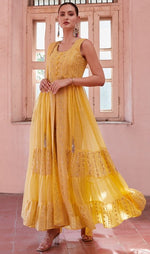 Dazzling Yellow Color Georgette Fabric Partywear Suit