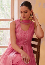 Dazzling Pink Color Georgette Fabric Partywear Suit