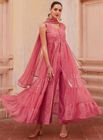 Dazzling Pink Color Georgette Fabric Partywear Suit