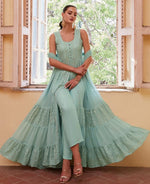 Dazzling Aqua Color Georgette Fabric Partywear Suit