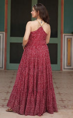 Dazzling Maroon Color Georgette Fabric Gown