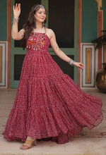 Dazzling Maroon Color Georgette Fabric Gown