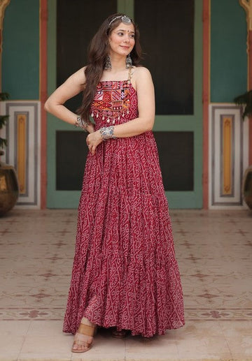 Dazzling Maroon Color Georgette Fabric Gown