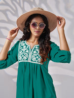 Pretty Green Color Rayon Fabric Short Kurti