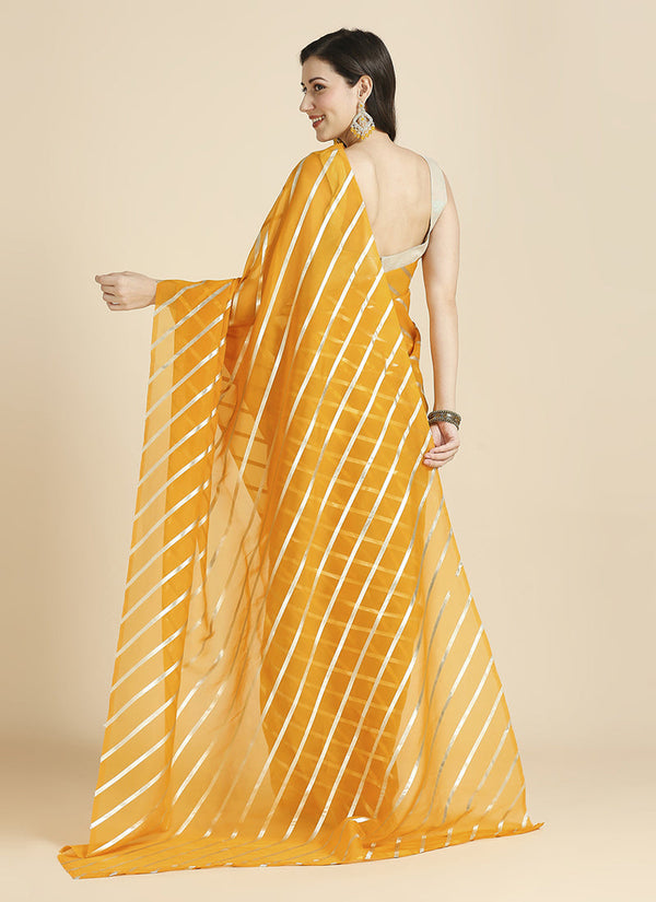 Lovely Yellow Color Chiffon Fabric Designer Sarees