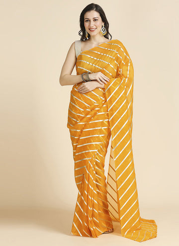 Lovely Yellow Color Chiffon Fabric Designer Sarees