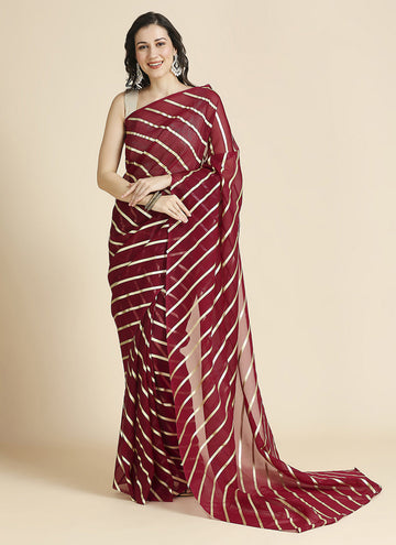 Lovely Maroon Color Chiffon Fabric Designer Sarees