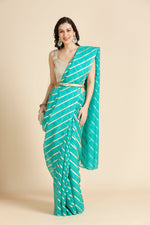 Lovely Turquoise Color Chiffon Fabric Designer Sarees