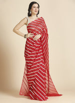 Lovely Red Color Chiffon Fabric Designer Sarees