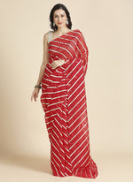 Lovely Red Color Chiffon Fabric Designer Sarees