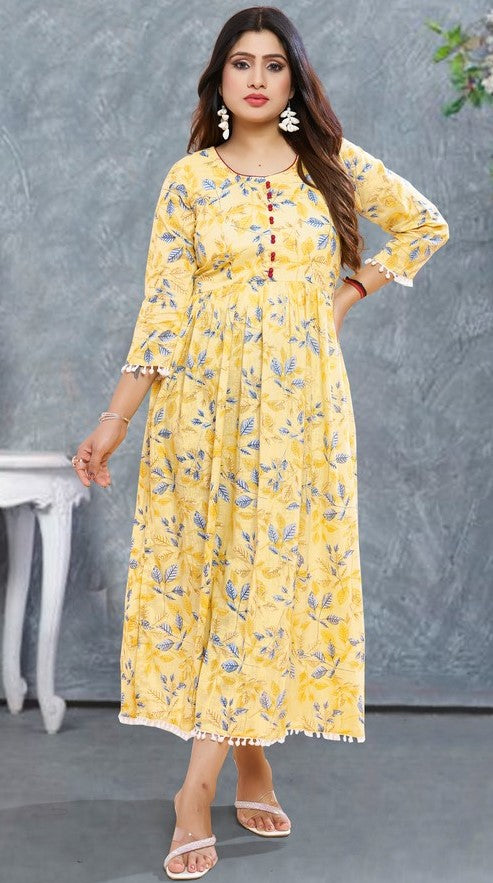 Pretty Yellow Color Rayon Fabric Designer Kurti