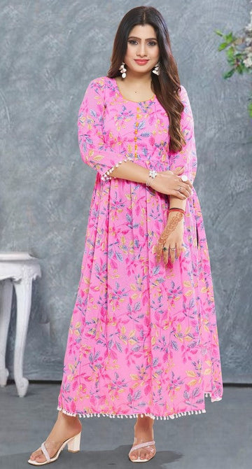 Pretty Pink Color Rayon Fabric Designer Kurti