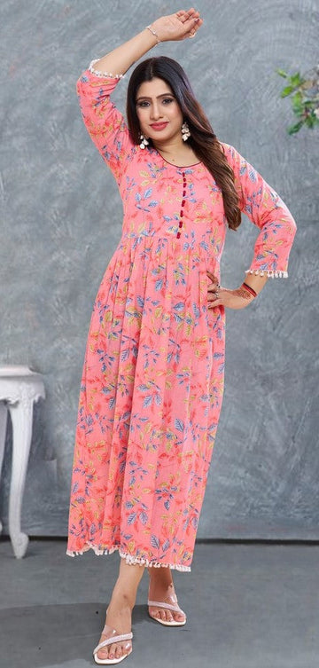 Pretty Peach Color Rayon Fabric Designer Kurti