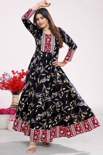 Beautiful Black Color Rayon Fabric Designer Kurti