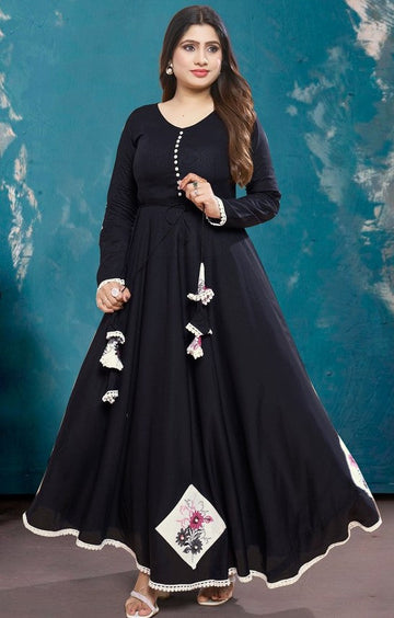 Beautiful Black Color Rayon Fabric Designer Kurti