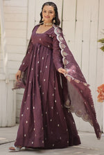 Striking Wine Color Viscose Fabric Gown