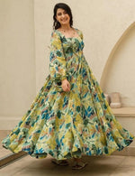 Striking Green Color Chinon Fabric Gown