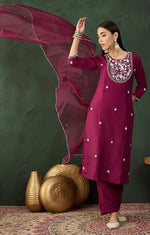 Beautiful Purple Color Muslin Fabric Designer Suit