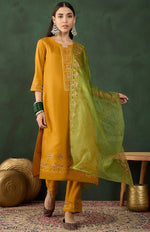 Beautiful Mustard Color Muslin Fabric Designer Suit