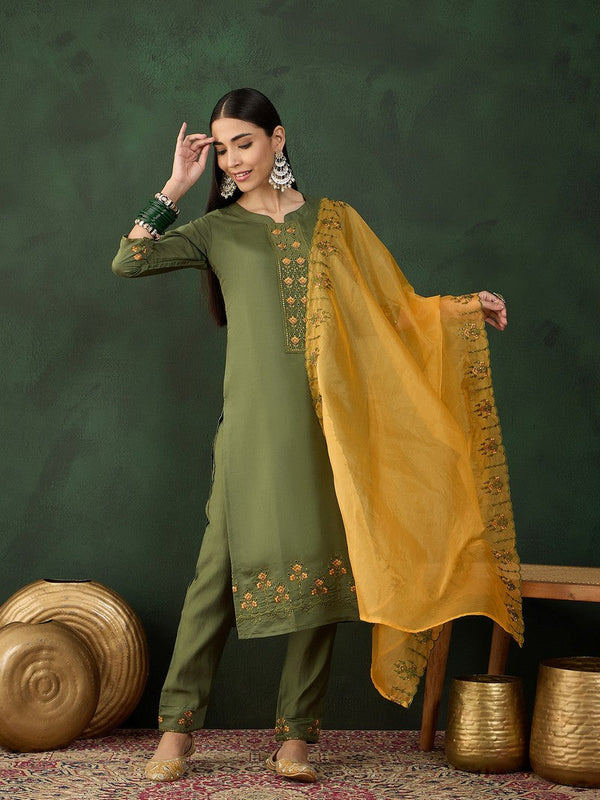 Beautiful Green Color Muslin Fabric Designer Suit