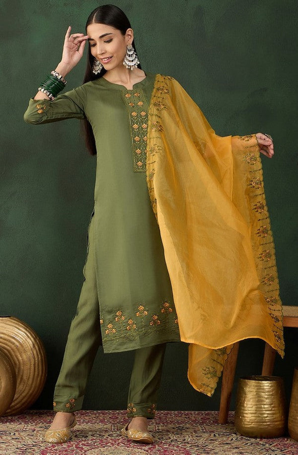 Beautiful Green Color Muslin Fabric Designer Suit