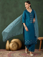 Angelic Teal Color Chinon Fabric Designer Suit