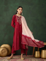 Angelic Red Color Chinon Fabric Designer Suit