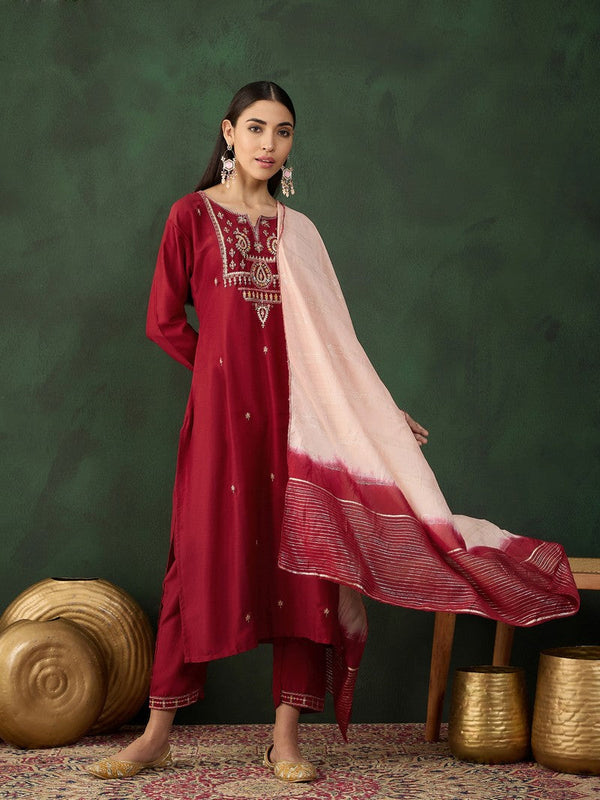 Angelic Red Color Chinon Fabric Designer Suit