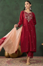 Angelic Red Color Chinon Fabric Designer Suit