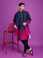 Impressive Navy Blue Color Rayon Fabric Mens Kurta