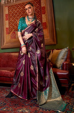 Grand Wine Color Satin Fabric Partywear Saree