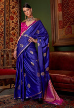 Grand Blue Color Satin Fabric Partywear Saree