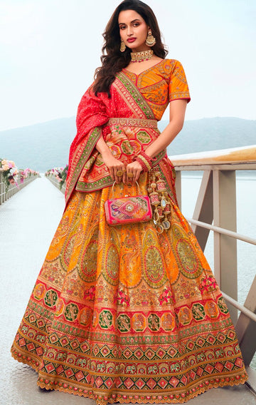 Magnetic Yellow Color Banarasi Fabric Party Wear Lehenga