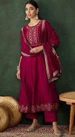 Amazing Pink Color Vichitra Fabric Designer Suit