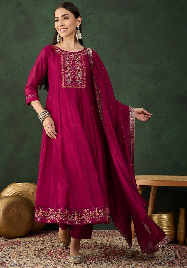 Amazing Pink Color Vichitra Fabric Designer Suit