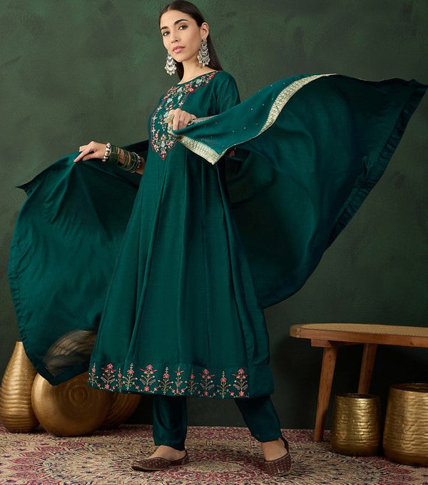 Amazing Green Color Vichitra Fabric Designer Suit