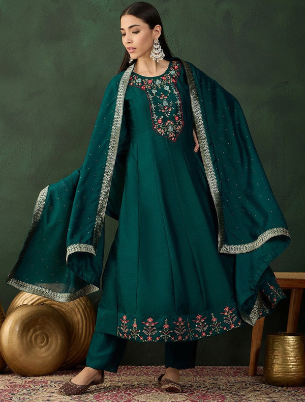 Amazing Green Color Vichitra Fabric Designer Suit