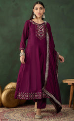 Amazing Magenta Color Vichitra Fabric Designer Suit