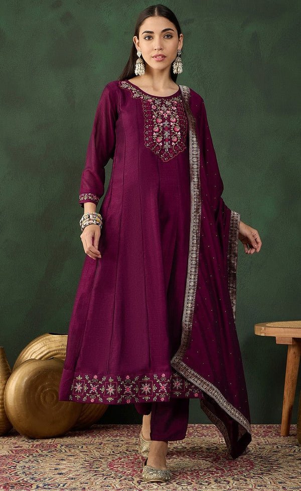 Amazing Magenta Color Vichitra Fabric Designer Suit