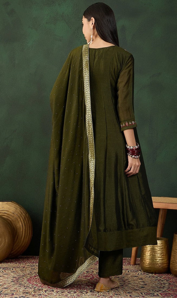 Amazing Green Color Vichitra Fabric Designer Suit