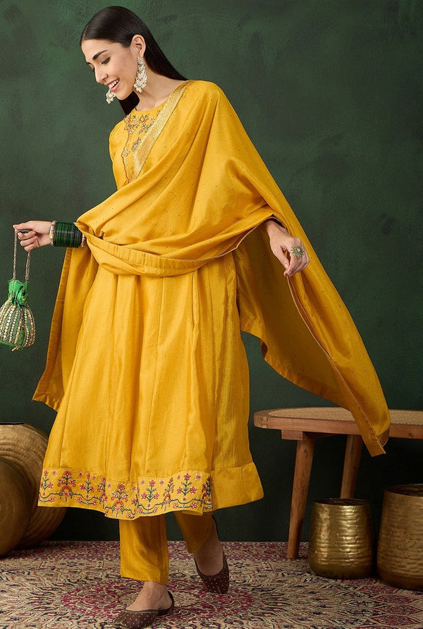 Amazing Yellow Color Vichitra Fabric Designer Suit