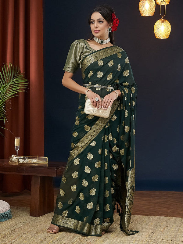 Grand Green Color Georgette Fabric Partywear Saree