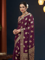 Grand Wine Color Georgette Fabric Partywear Saree