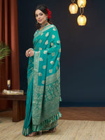 Grand Turquoise Color Georgette Fabric Partywear Saree